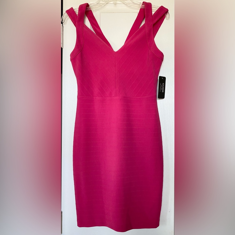 Guess V-Neck Mini Dress - Raspberry - Picture 7 of 7
